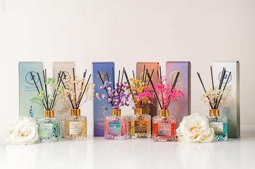 PEANÄK Reed Diffuser Set - French Lavender Fragrance 6.7oz (200 ml) - 2 Pack Real Preserved Flowers & Reed Sticks for Home & Office Bathroom Shelf Décor with Long Lasting Gift Scents