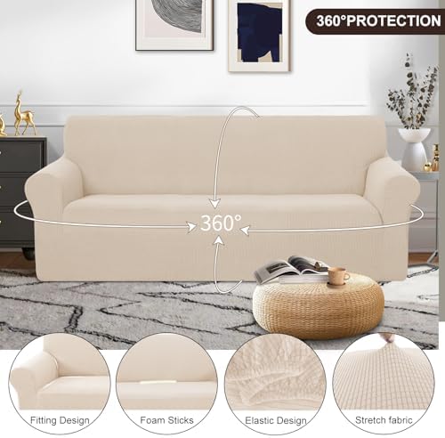 U-NICE HOME Oversized Stretch Couch Cover Slipcover, Beige