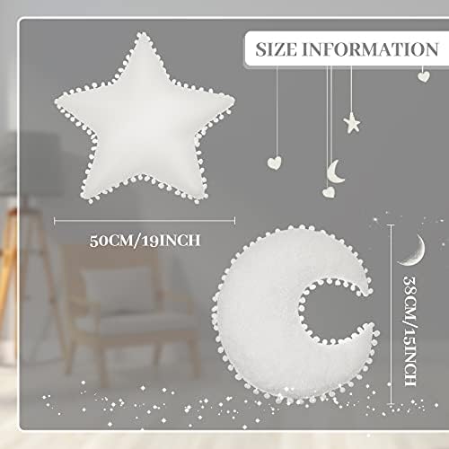 Jetec 2 Pieces Moon Shaped Pillow Star Pillow Creative Star Moon, White