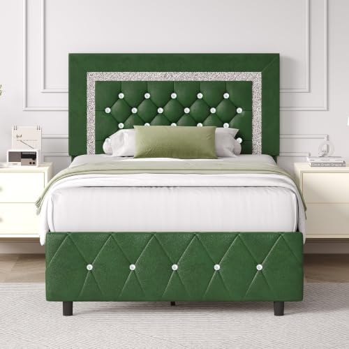 BarnFurin Twin Size Bed Frames, Upholstered Bed with Diamond Headboard