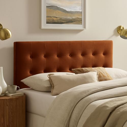 Modway Emily Queen Size Performance Velvet Headboard in Rust - Stain-Resistant Velvet Upholstery with Button Tufting and 7 Adjustable Height Positions