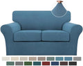 Turquoize 3 Piece Sofa Covers For 2 Cushion Couch Sofa Slipcover Soft Couch Cover For Dogs-Washable Sofa Furniture Covers With 2 Individual Cushion Covers, Thick Jacquard Fabric (Loveseat, Dusty Blue)