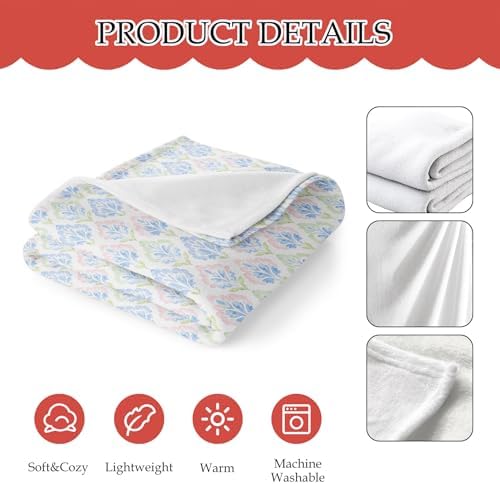 Pink and Blue Floral Blanket, Pastel Grandmillennial Flower Decorative Throw Blanket for Couch Bed Sofa, Grand Millenial Flower Throw Blankets for Living Room Bedroom Decor, 50x60 Inches