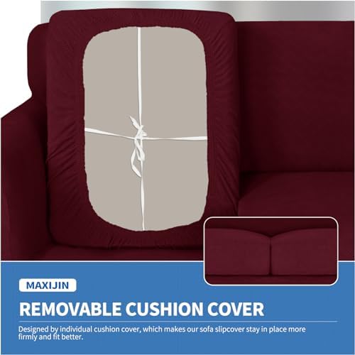 MAXIJIN 2 Piece Chair Covers Chair Slipcover with Arms, Sofa Chair Cover for Living Room Armchair Cover, Stretch Pet Dog Slip Cover for A Chair with 1 Cushion (31"-46", Wine Red)