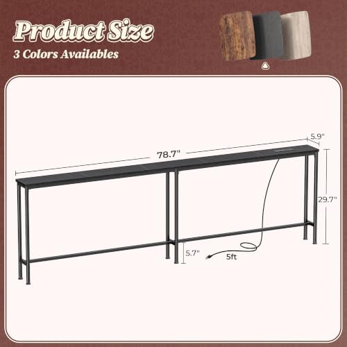 Huuger 78.7 Inch Console Table, Skinny Sofa Table with Charging Station