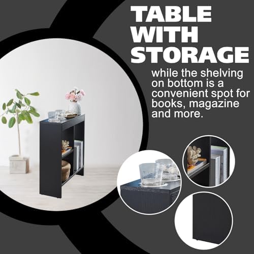 Kings Brand End Table with Magazine Rack, Side Table for Living Room, Black