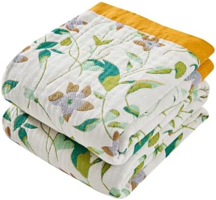 VANJOROY Boho Throw Blanket, 100% Organic Cotton Breathable Skin-Friendly Ultra Soft 50" x 60" Bed Quilt Throw - Floral Rustic Decor Luxury Reversible Blanket for Sofa Couch Chair and Gift,
