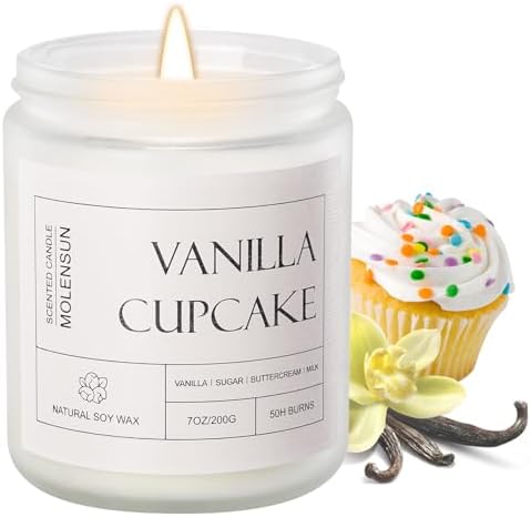 Molensun Vanilla Cupcake Scented Candle, Soy Wax 7 oz
