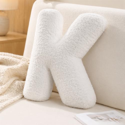 Letter Plush Pillow, Letter Hugging Throw Pillows, Decorative Initial Letter Shaped Throw Pillows for Bed Couch, Letter Pillows English Alphabet A to Z for Sofa Bedroom Living Room Decor (K)