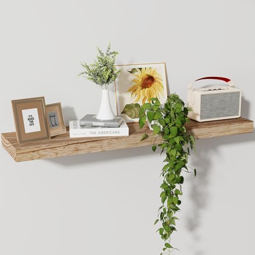 Axeman Floating Shelves, 8 Inch Deep Modern Solid Wood Wall Shelves for Storage, Wall Mounted Display Shelving with Invisible Heavy-Duty Metal Bracket, 36" W x 8" D x 1.6" H, Light Carbonized