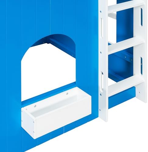 Merax Twin Loft Bed with Ladder and House-Style Frame, Klein Blue
