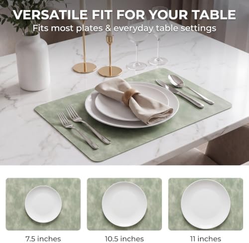ADRIMER Fall Placemats Set of 4, Heat Resistant Faux Leather, Green