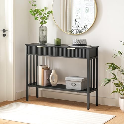 MAHANCRIS 39.4" Console Table with 2 Drawers, Fluted Black Entryway Table