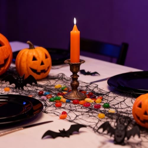 NJAO HOO Halloween Candlesticks Orange Short Taper Candle 5 Inch Unscented Dripless Tapered Candle Set for Home Dinner Fall Decor Party, 4 Pack