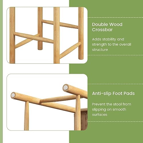 GIANTEX 26" Counter Height Wood Bar Stools Set of 2, Boho Rattan Barstools, Max Load 330 Lbs, Armless Saddle Kitchen Stools, Backless Wicker Bar Stools for Kitchen Counter Indoor Outdoor