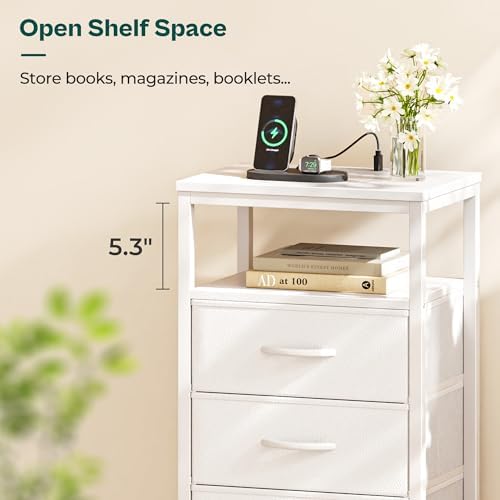 Huuger Nightstand with Charging Station, 27.6 Inch Bedside Table,Side Table