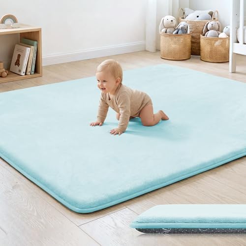 1.3" Thick Baby Floor Play Mat 50x50 Padded Foam Mat Kids, Ice Blue