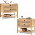 GIANTEX Rattan Nightstand Set 2 with 2 Drawers, 27" Wide Boho Bedside Table