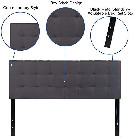 EMMA + OLIVER Dark Gray Queen Quilted Tufted Headboard