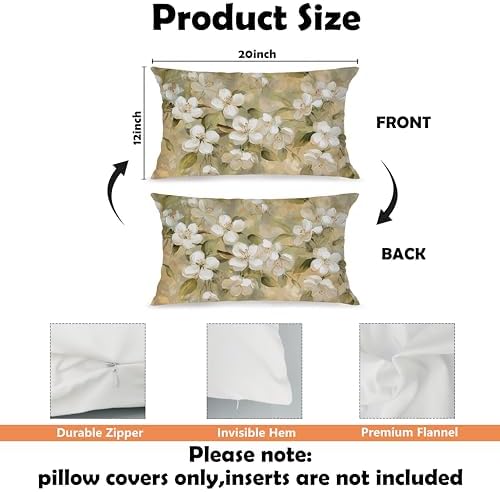 Neutral Vintage White Blossom Floral Pillow Cover 12x20, Rustic Beige Cottagecore Botanical White Flower Decorative Lumbar Pillow Cover for Couch Bed Living Room Bedroom