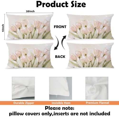 Funky White Tulip Floral Lumbar Pillow Covers 12x20, Set of 2