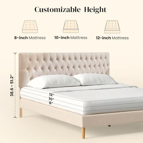 Kingfun Headboards for King Size Bed in Modern Button Design, Premium Linen Fabric Upholstered Tufted Bed Headboard, Adjustable Solid Wood Head Board, Beige