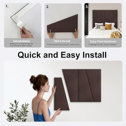 Peel and Stick Headboard Panels for Bed，Soft Padded Fabric Noise-Reducing Panels with Modern Stylish Design for Bedroom Decor (Coffee Brown, King)