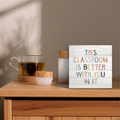 Boho Classroom Decor Inspirational Wood Box Sign Desk Decor 6x6, Playroom Nursery Classroom Quote Wooden Block Sign Decorations for Kids Room Reading Room Wall Tabletop Shelf