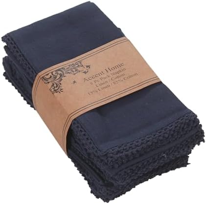 Accent Home Navy Lace Cloth Napkins, Set of 6, 18x18 Inches