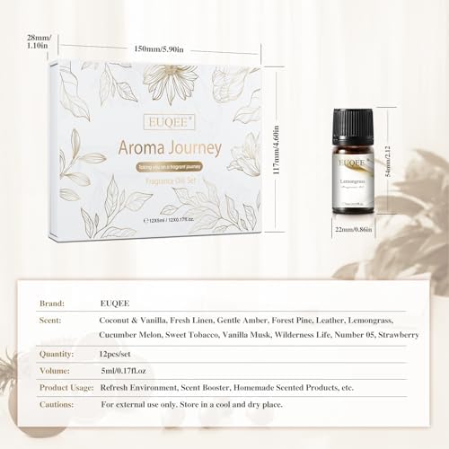 EUQEE 12 Pcs Fragrance Oils Gift Set for Aromatherapy