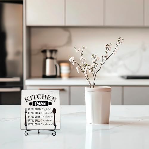 DETIHO Farmhouse Kitchen Decor, Rustic Kitchen Rules Sign Counter Decor