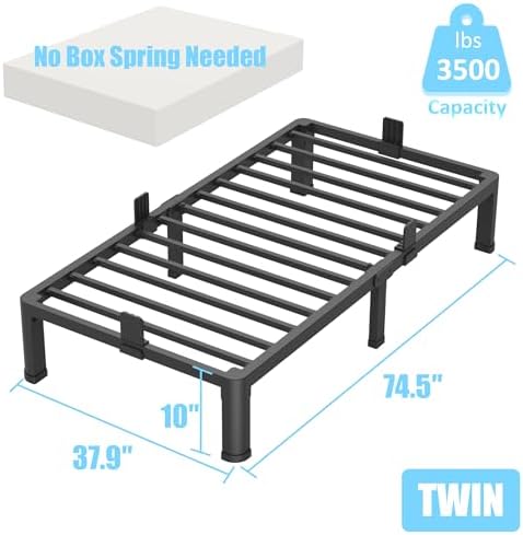 10 Inch Twin Metal Bed Frame with Rounded Corner,Mattress Retainer