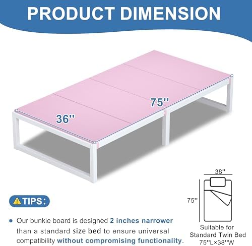 Lutown-Teen Bunkie Board Twin High-Density Polymer Bed Support, Pink