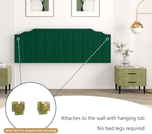 Befurtori King Size Headboard Only, Velvet Wall Mount Headboard, Jade Green