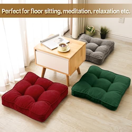 MIDDLE ONE Floor Pillow Set of 2, Memory Foam Cushion 22x22 – Square, Dark Green