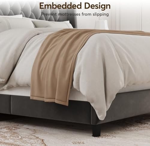 Full Upholstered Bed Frame, 55.4'' Tall Headboard with Wingback