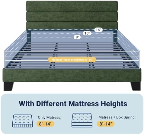 Allewie King Size Platform Bed Frame with Velvet Upholstered Headboard and Wooden Slats Support, Fully Upholstered Mattress Foundation/No Box Spring Needed/Easy Assembly, Green