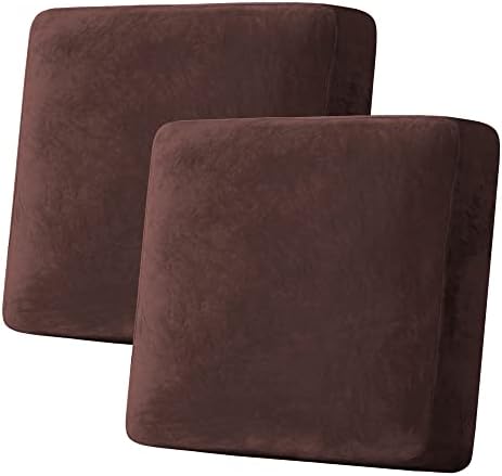 H.VERSAILTEX Velvet Stretch Couch Cushion Cover Plush Cushion Slipcover for Chair Loveseat Sofa Cushion Furniture Protector Seat Cushion Sofa Cover (2 Piece Large Sofa Cushion Covers, Brown)
