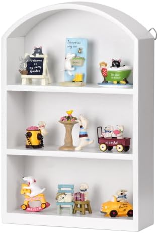 9"x13.5" Small Arched Trinket Display Shelf Shadow Box, White