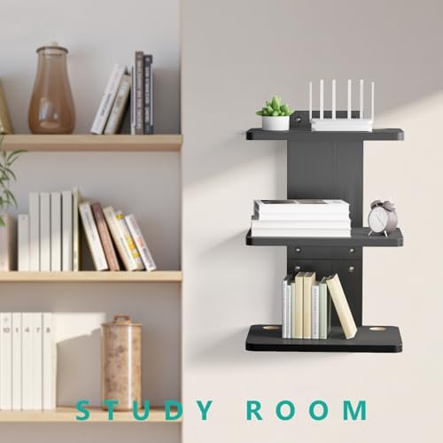 WALI Floating TV Projector Shelf, Holds Up to 22lbs, Black Floating Shelf for Under TV for DVD Players, Cable Boxes, Routers, Game Consoles, PlayStation Accessories (CS303NB), 3 Shelf