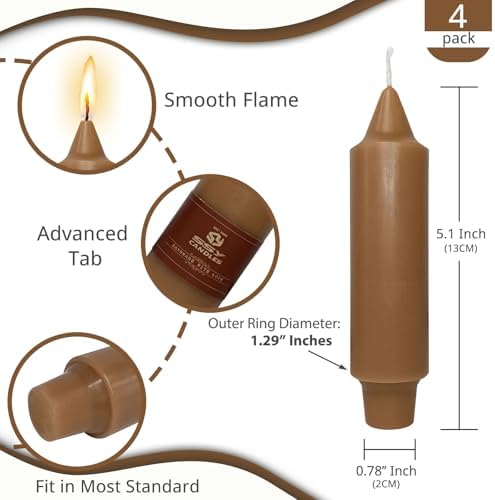 NJAO HOO Brown Short Taper Candle 5 Inch Fall Candlesticks Unscented Dripless Tapered Candle Set for Home Fall Decorations Wedding Party Dinner Candles, 4 Pack
