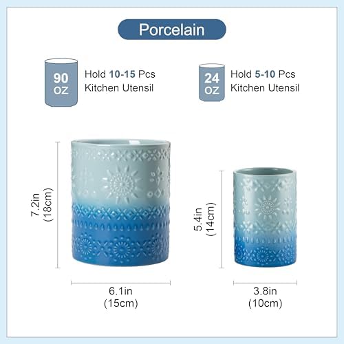 LOVECASA 7.2"+5.4" Ceramic Utensil Holder Set of 2, Coastal Crock