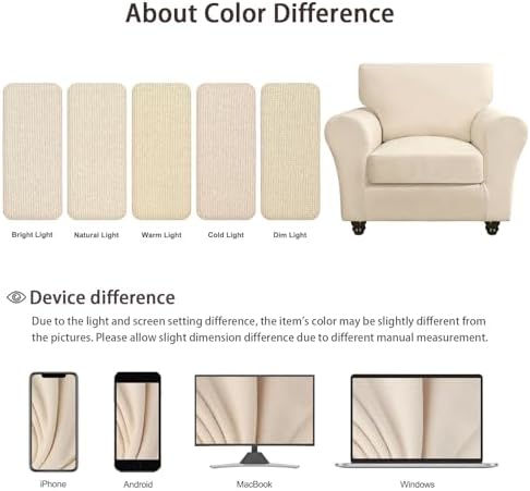 SearchI Stretch Sofa Cover Couch Cover, 3 Pieces Loveseat Slipcover with 2 Separate Cushion Cover, Washable Furniture Protector for Living Room(Loveseat, Beige)