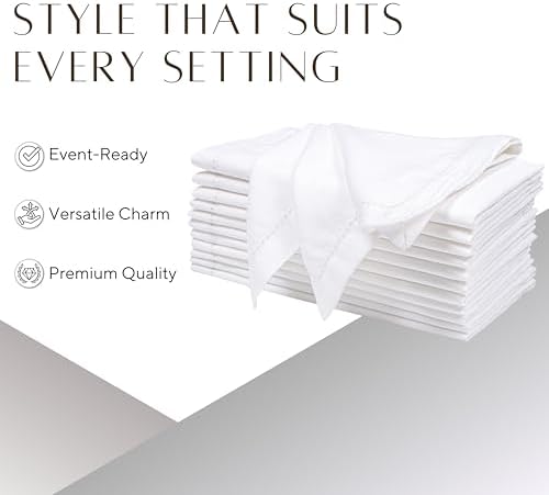 Ramanta Home White Linen Cloth Dinner Napkin Set of 12, 18x18 Inch