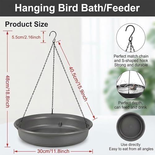 CARGEN Hanging Bird Bath Bird Feeder - 11.8inch Water Feeder Tray Outdoor