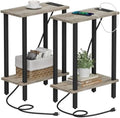 TUTOTAK Narrow Side Table Set of 2, Small End Table with Charging Station