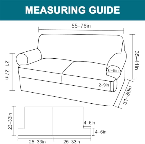 Turquoize 3 Piece T Cushion Loveseat Slipcovers Sofa Cover for 2 Cushion Couch Cover Washable Slipcover Furniture Covers with 2 Individual T Cushion Seat Covers (2 Cushion Loveseat, Biscotti Beige)