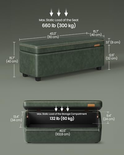 VASAGLE Storage Ottoman Bench with Stitching, PU Leather, Entryway Bedroom
