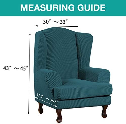 Turquoize Wingback Chair Covers 2 Piece Wing Chair Slipcover Stretch Slipcovers for Wingback Chairs Wing Chair Cover Spandex Jacquard Fabric with Elastic Bottom Non-Slip Furniture Cover, Deep Teal