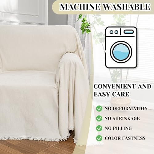 MEETSKY Oversized Chair Cover Washable Armchair Sofa Cover for Dog, Couch Protector for Sofa Single Cover, Small Couch Cover Sofa Throw Cover with Tassel, 71" x 91", Beige